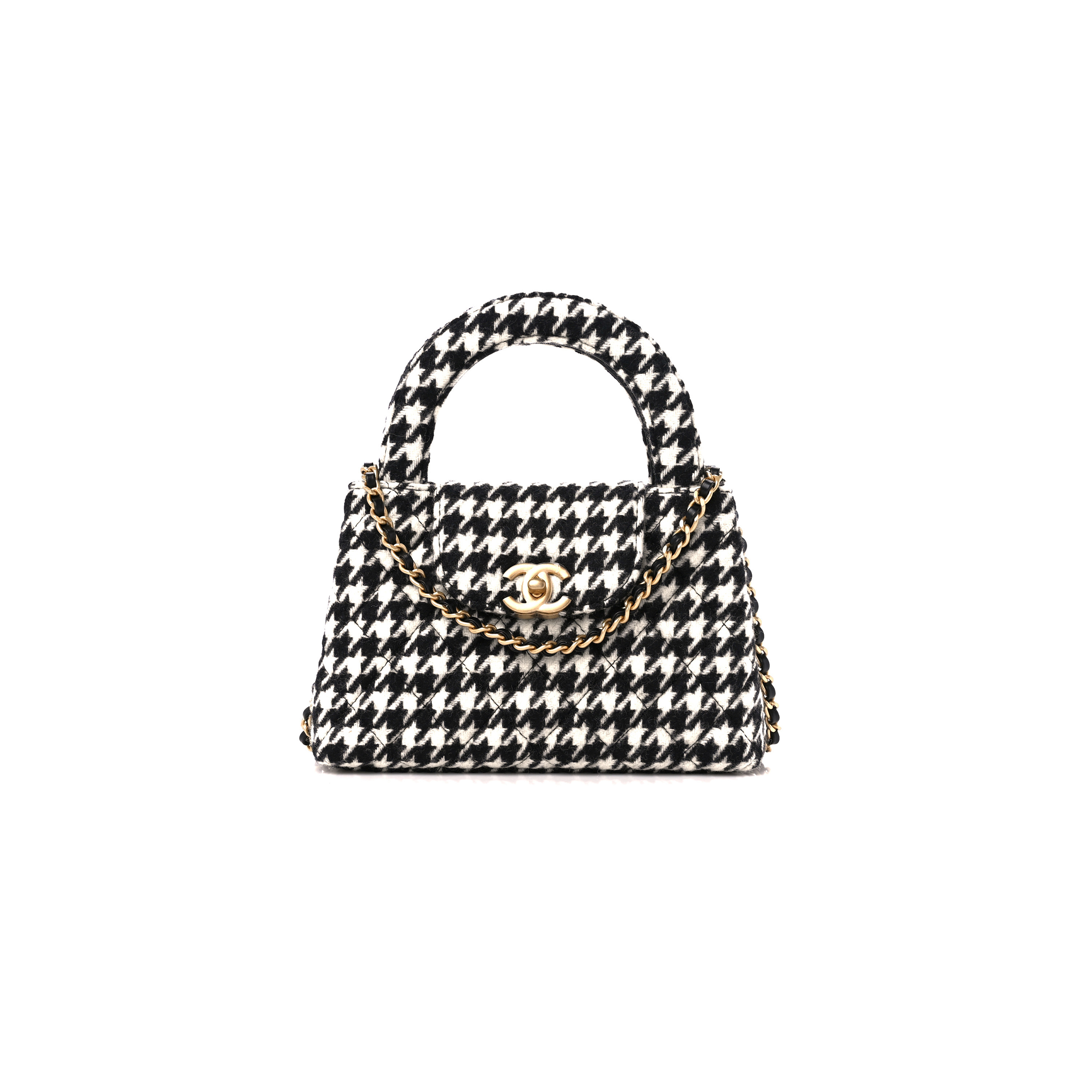 Ch*el master tweed houndstooth quilted nano kelly shopper (19*13*7cm)